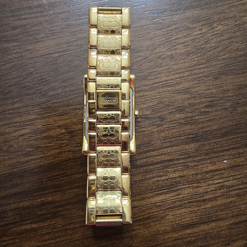 Gold Rectangular Watch With Patterned Band - image 3